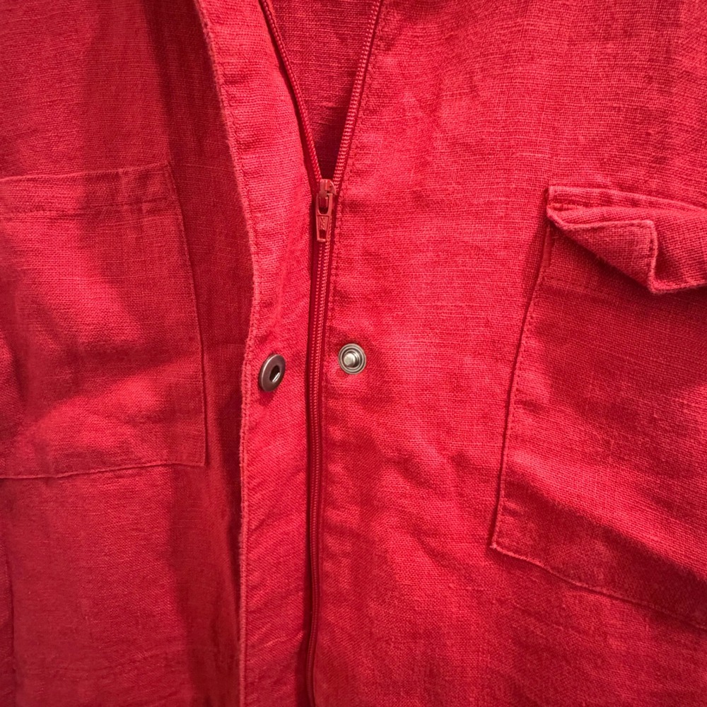 Rivet Utility Dreamer Scarlet Red 100% Linen Short Sleeve Romper Jumpsuit L USA - Picture 5 of 8